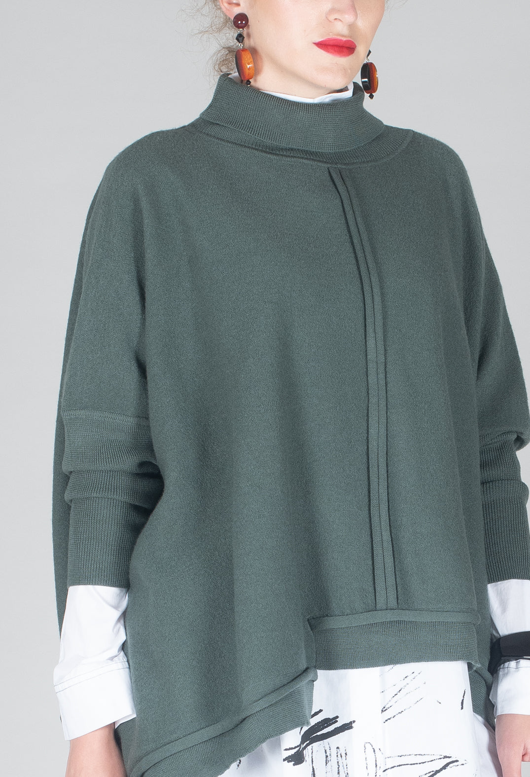 Panelled Knit Jumper in Green