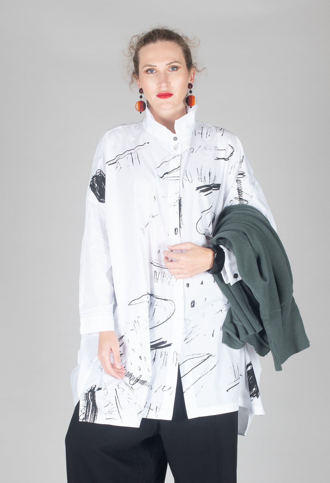 Printed Oversized Shirt in White and Black