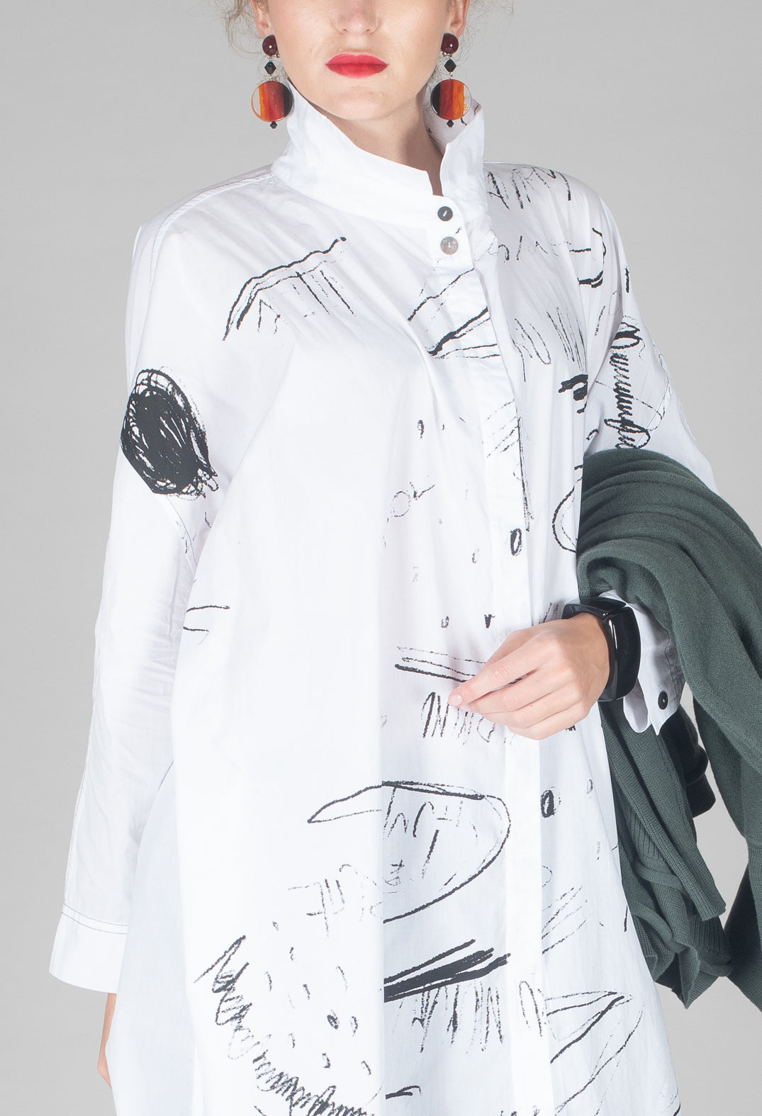 Printed Oversized Shirt in White and Black