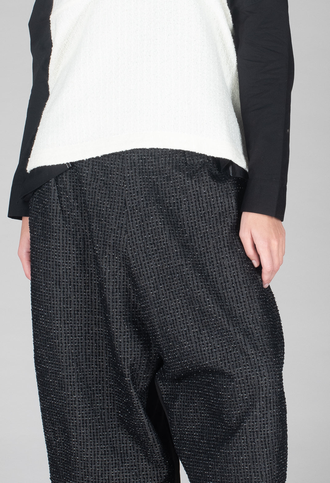 Textured Wide Leg Trousers in Black