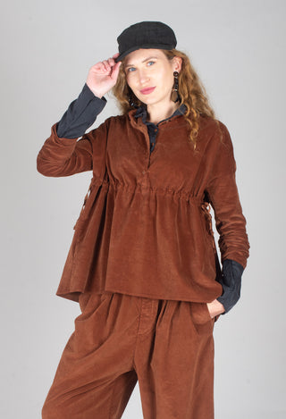 Velvet Drawstring Collar Shirt V in Rust