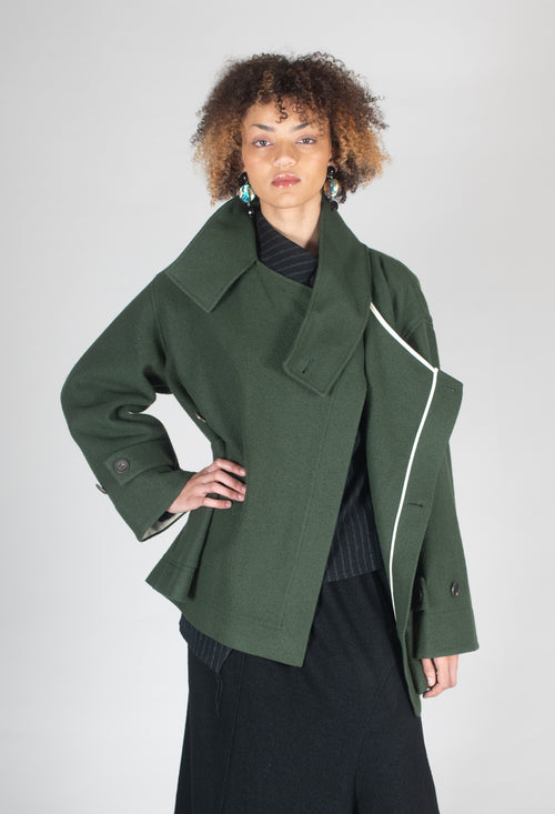 Scarf Collar Coat in Military