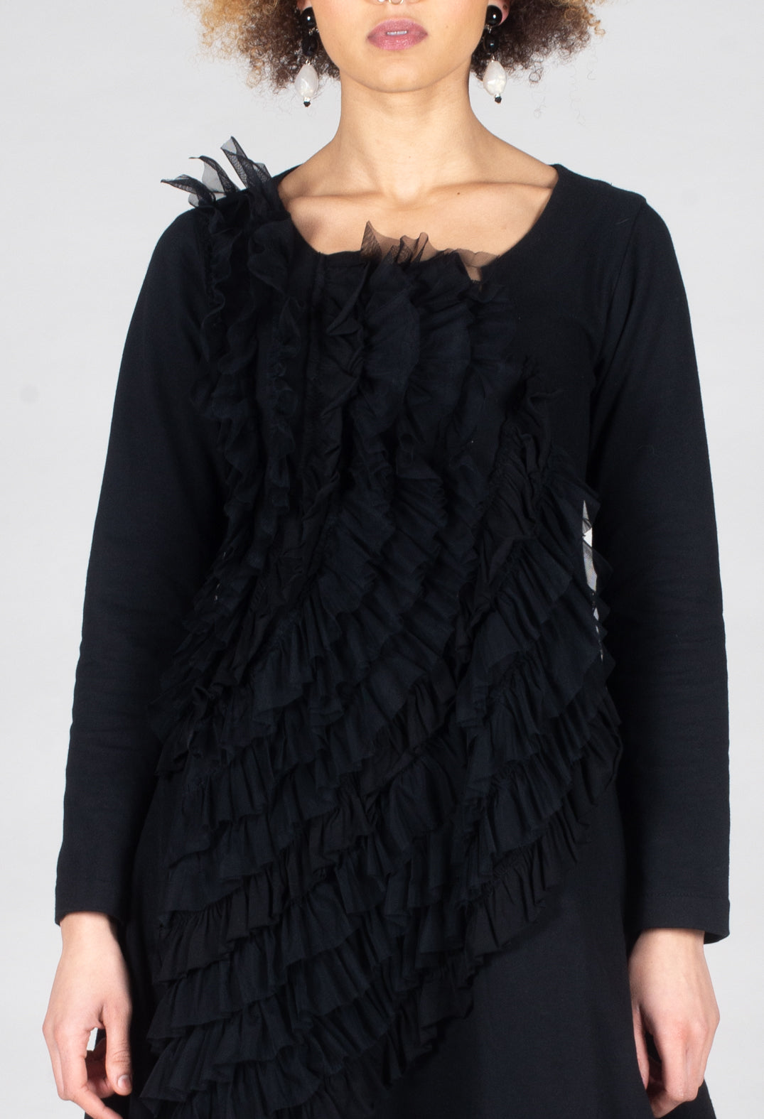 Mesh Ruffle Dress in Black