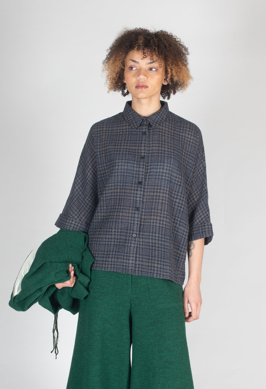 Boxy Wool Shirt Blue Check