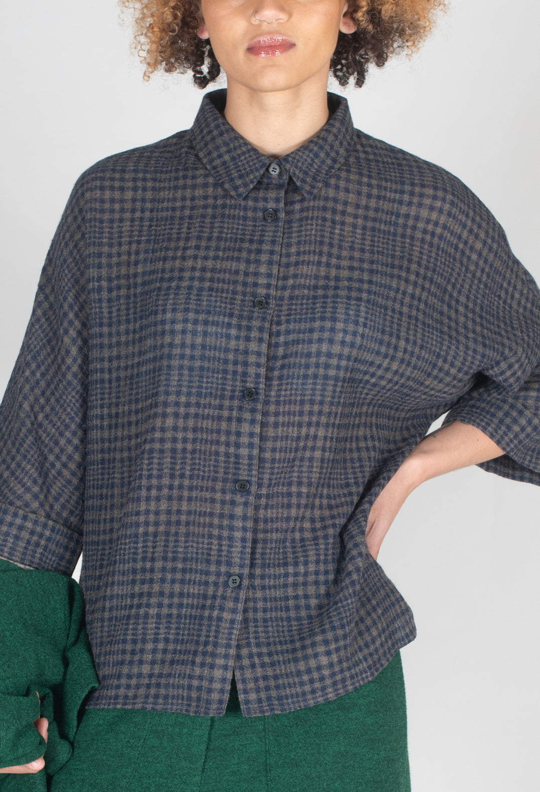 Boxy Wool Shirt Blue Check