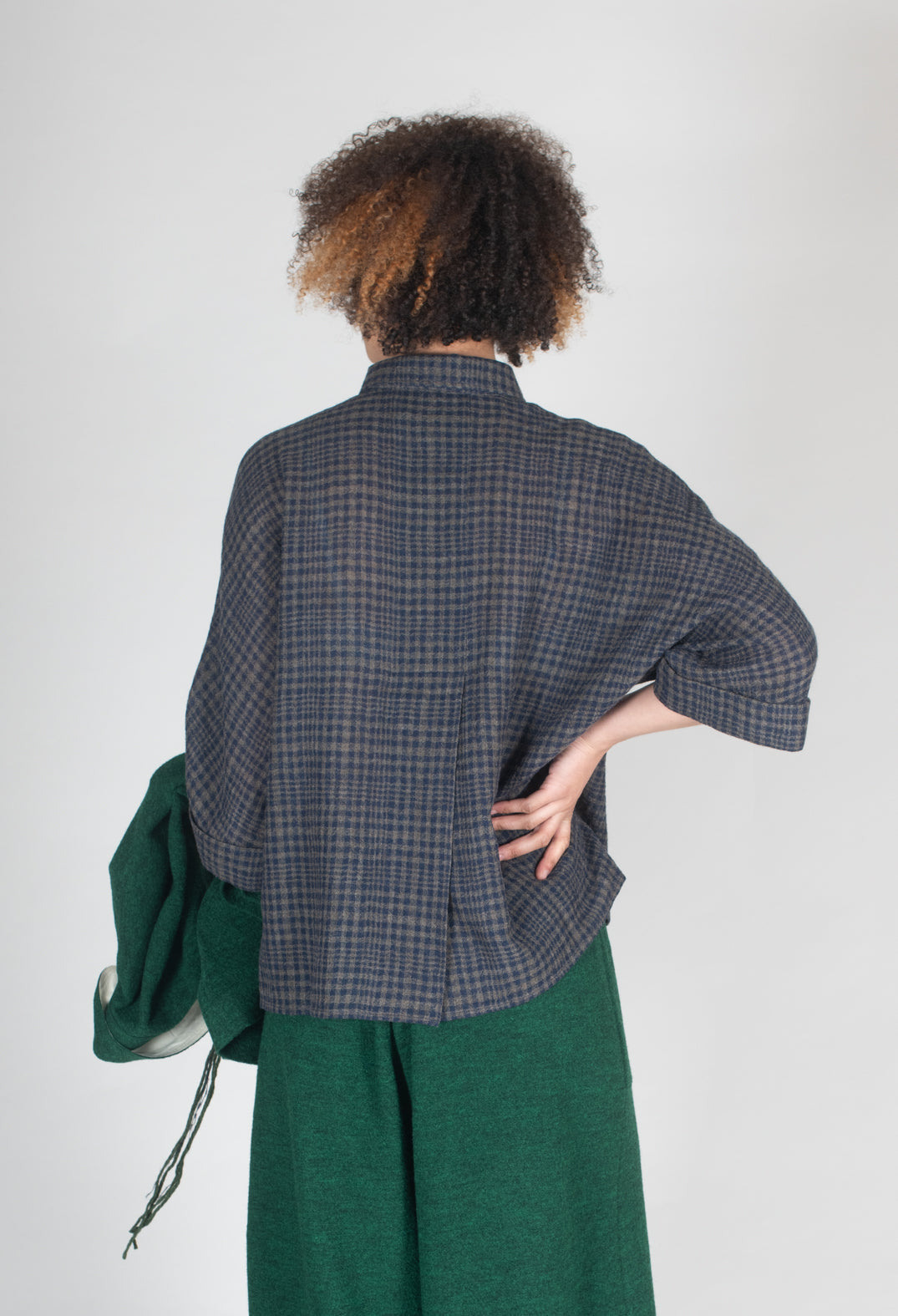 Boxy Wool Shirt Blue Check