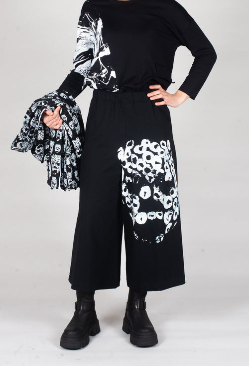 Wide Leg Cotton Trousers in Black and White