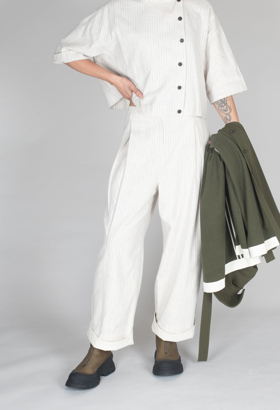 Pinstripe Trousers in Milk