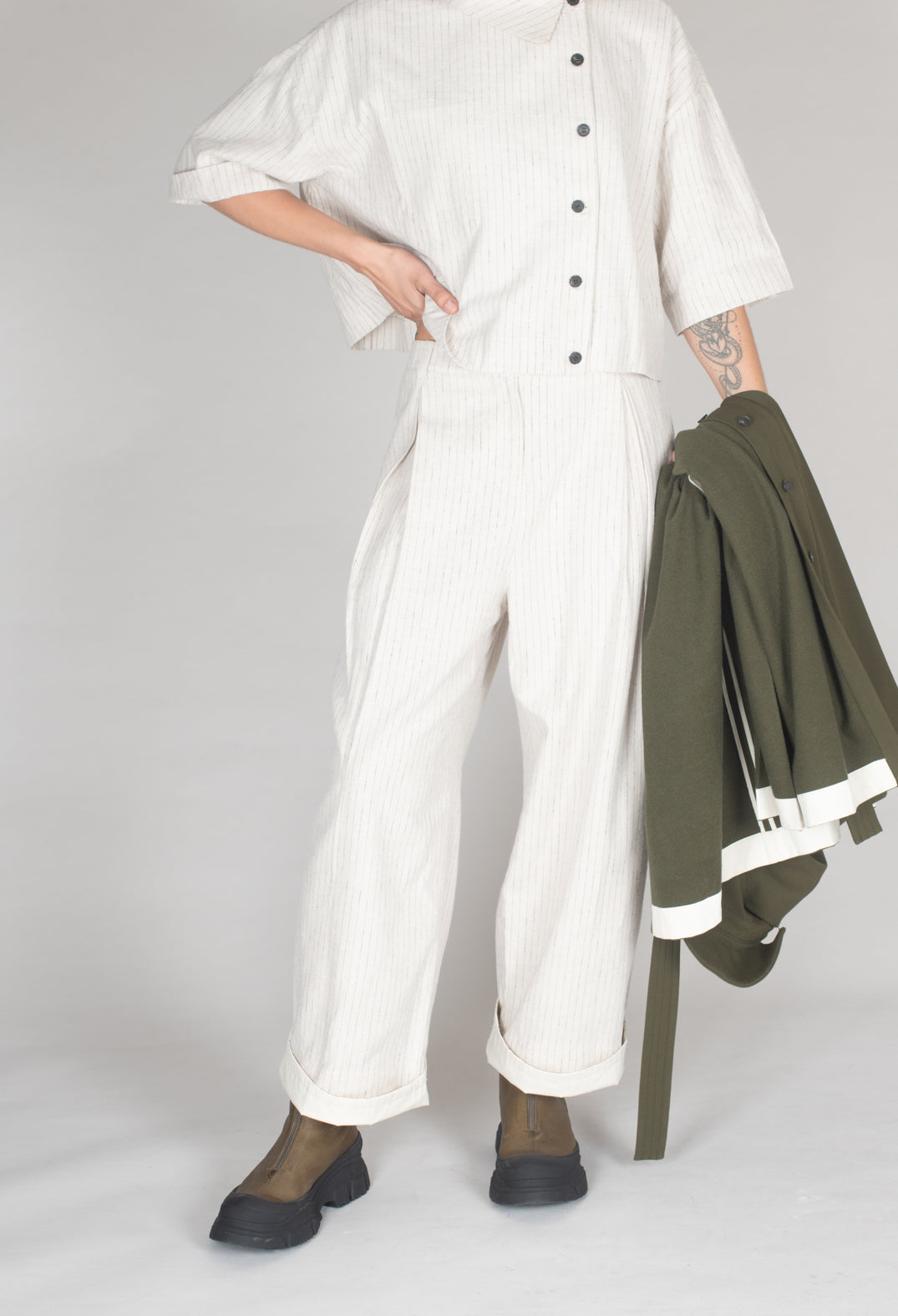 Pinstripe Trousers in Milk