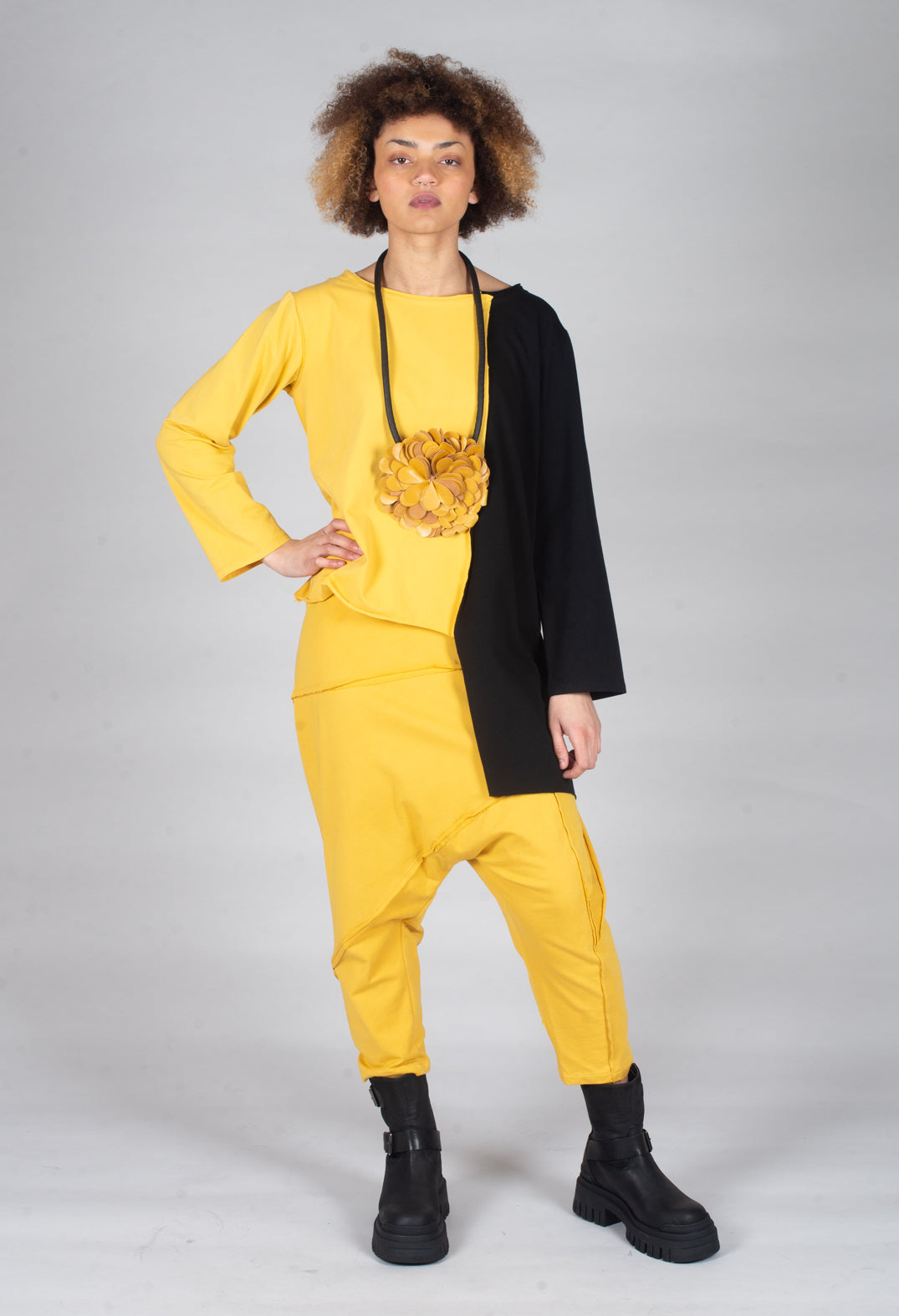 Asymmetric Jersey Top in Yellow and Black