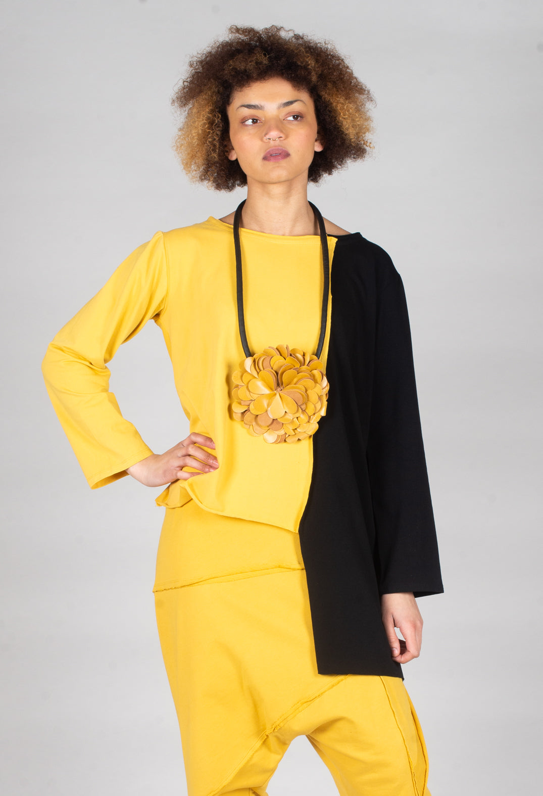 Asymmetric Jersey Top in Yellow and Black