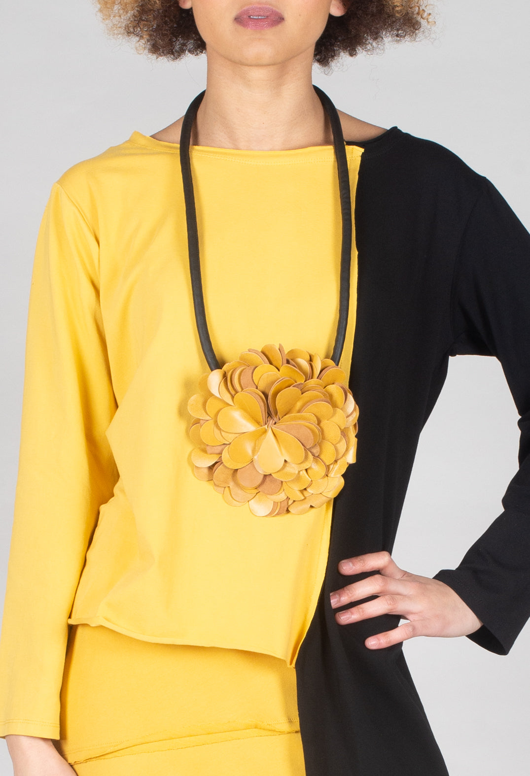 Asymmetric Jersey Top in Yellow and Black