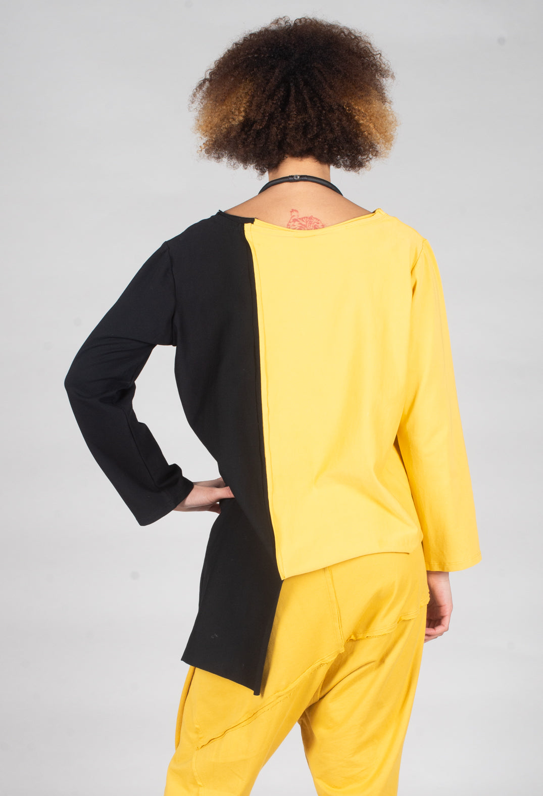 Asymmetric Jersey Top in Yellow and Black