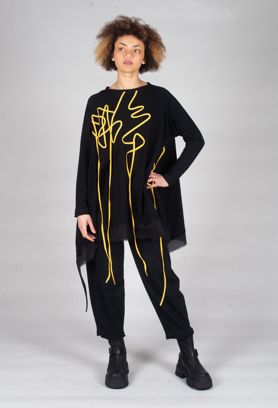 Scrible Print Tunic in Yellow and Black