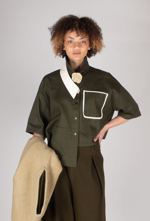 Asymmetrical Cropped Shirt in Olive