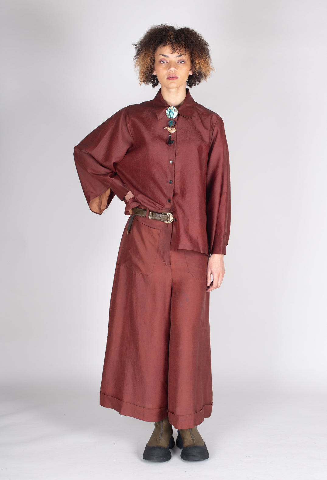 Pleated Silk Trousers in Copper