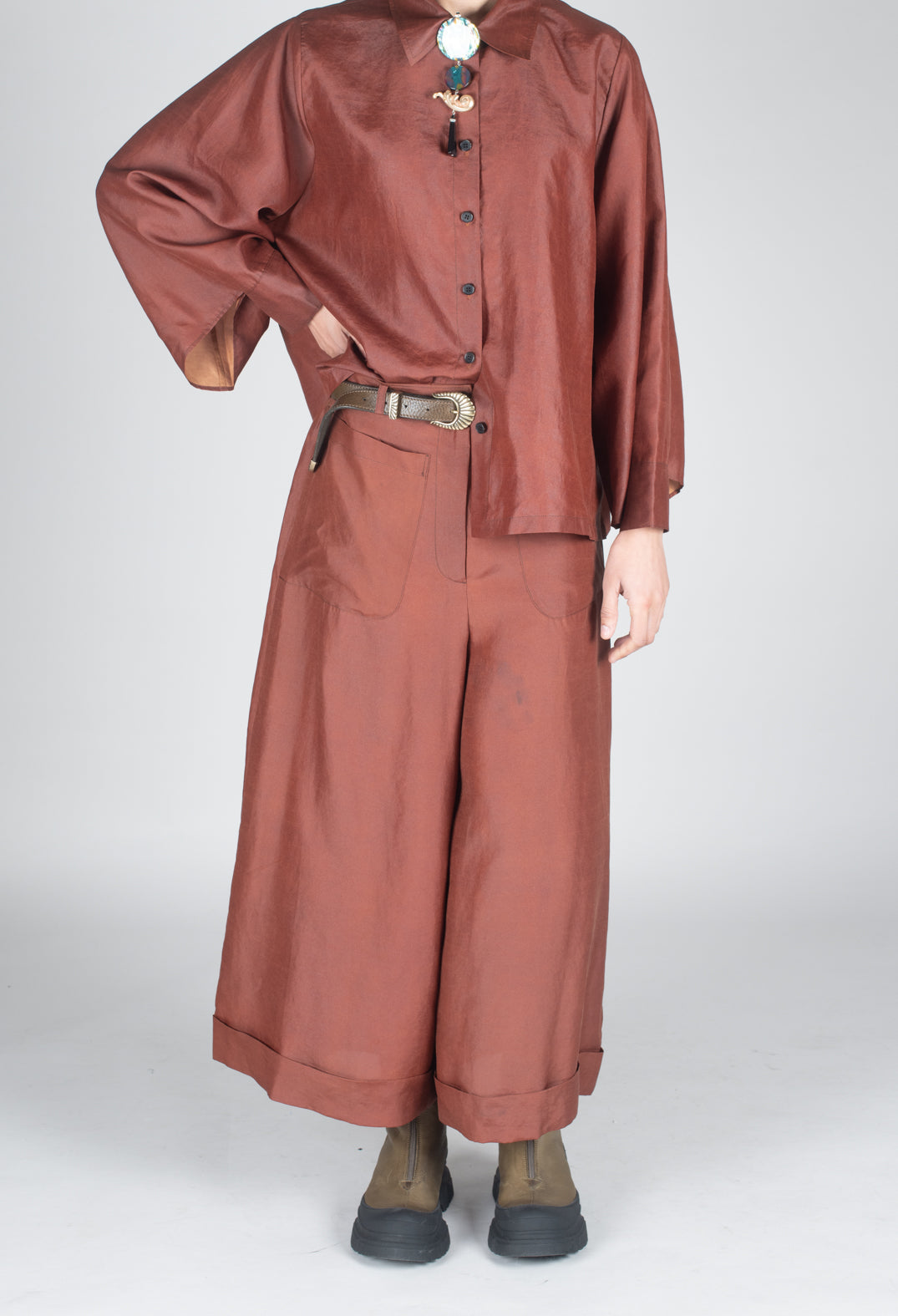 Pleated Silk Trousers in Copper