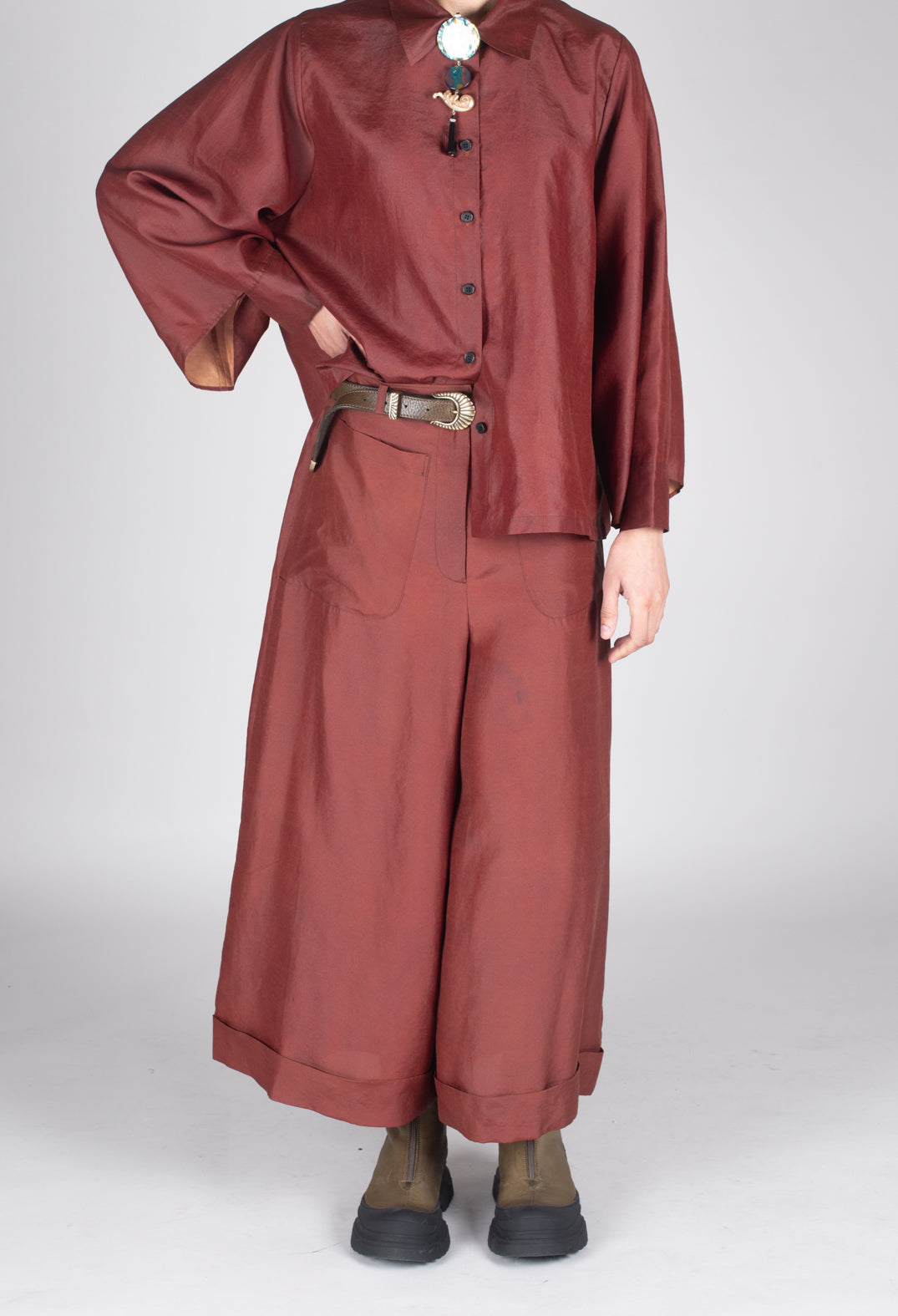 Pleated Silk Trousers in Copper