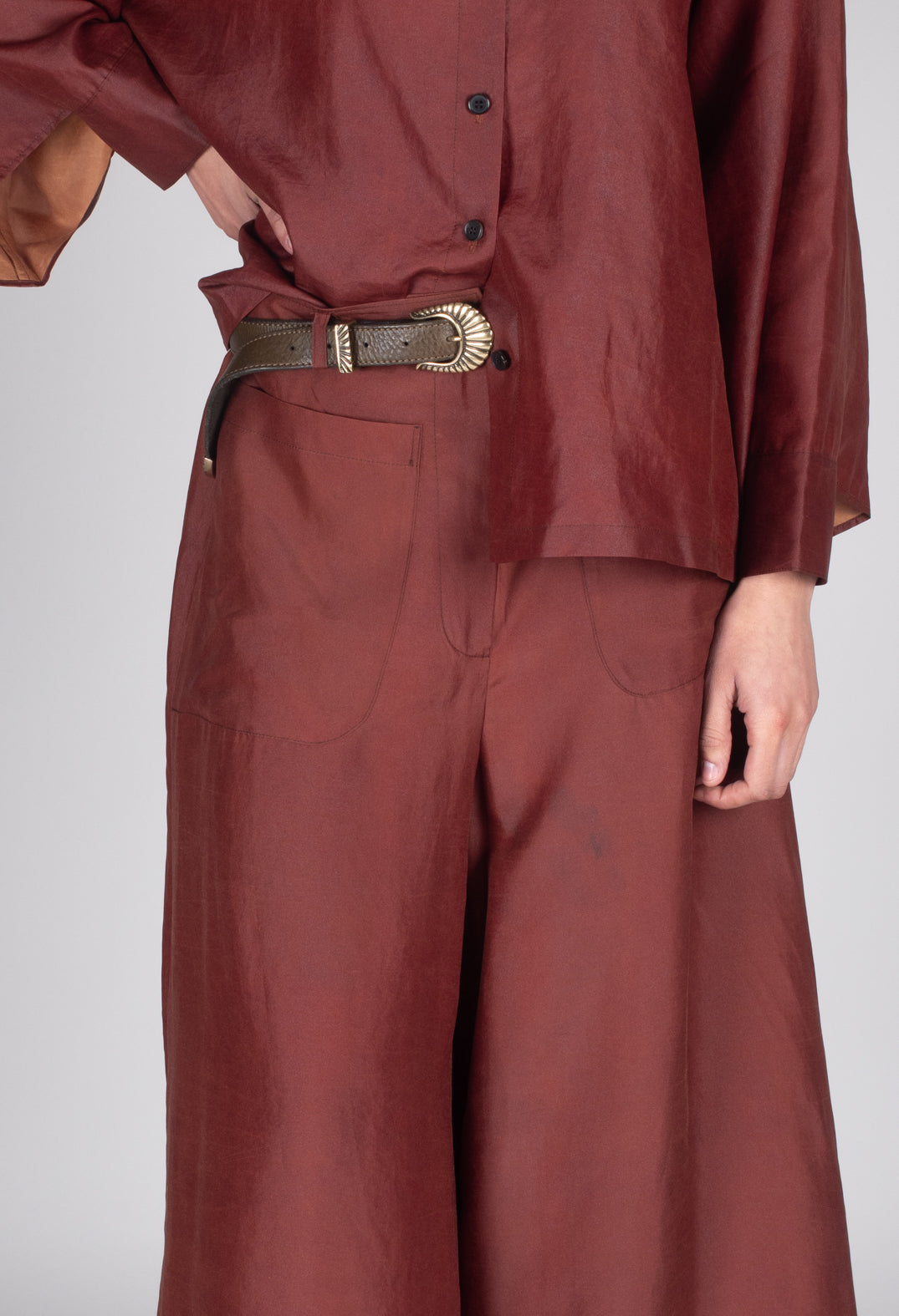 Pleated Silk Trousers in Copper