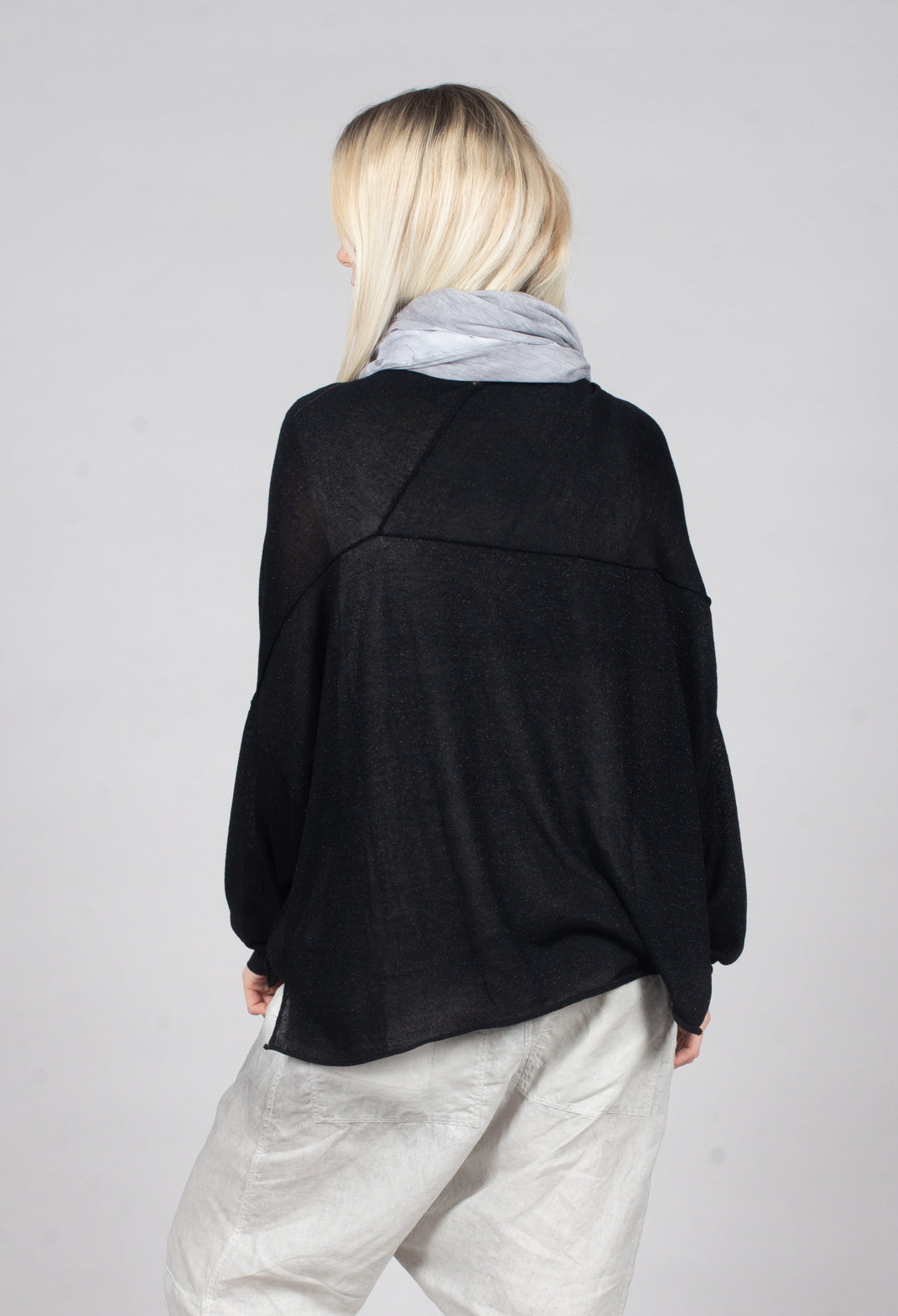 Casual Drop Shoulder Knit in Black Sparkle