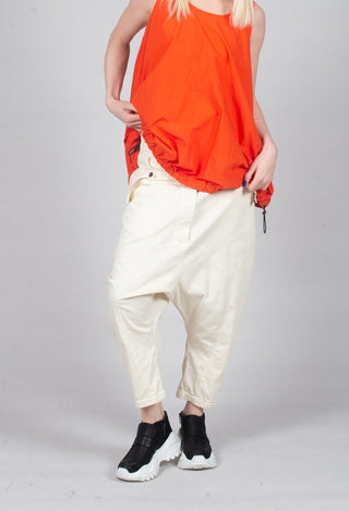 Drop-Crotch Cotton Trousers with Belt Loops in Greige