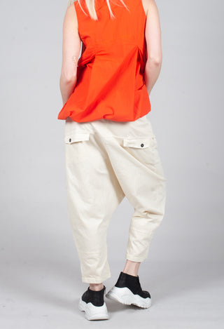 Drop-Crotch Cotton Trousers with Belt Loops in Greige