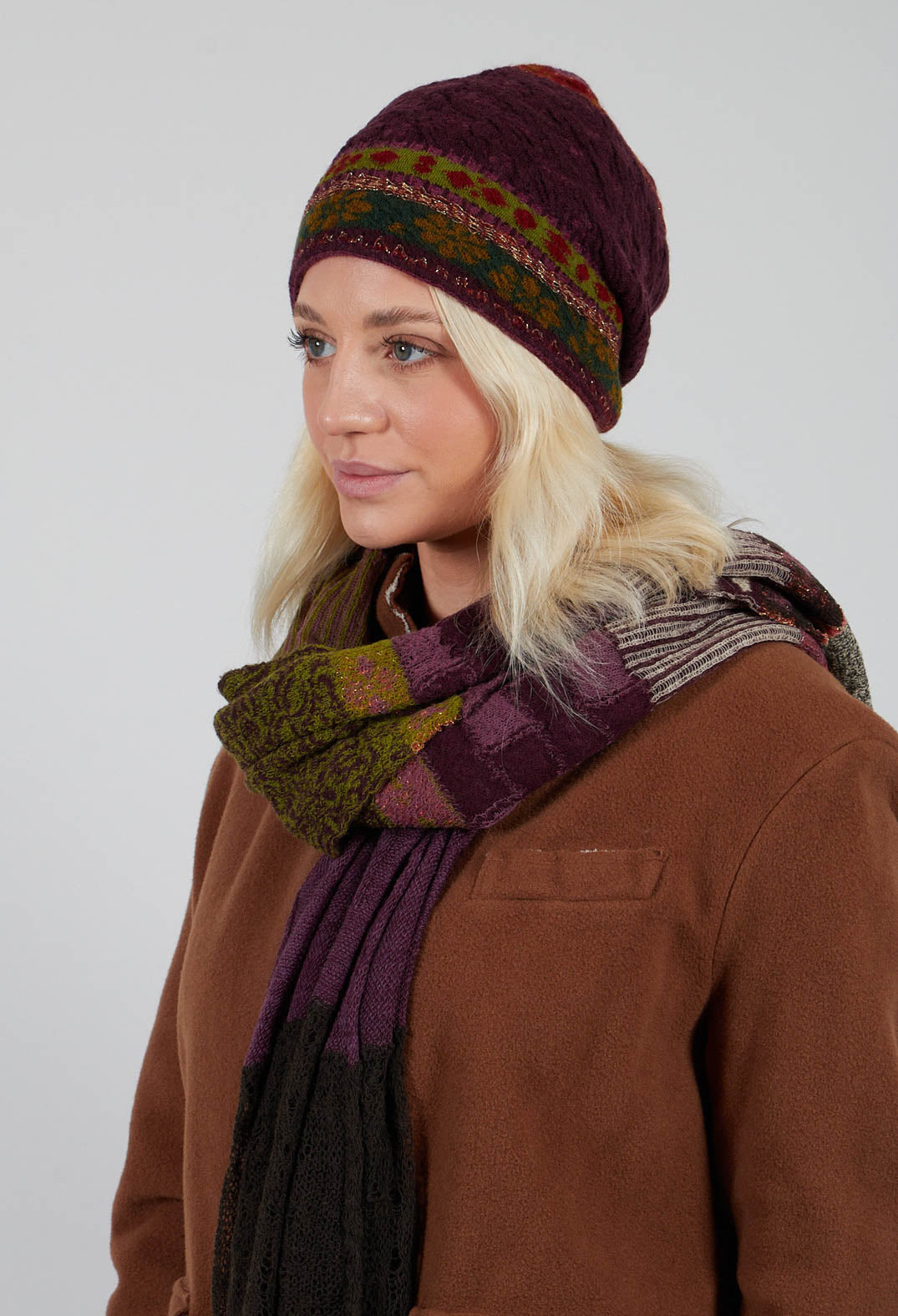 Decorative Wool Beanie in Grape