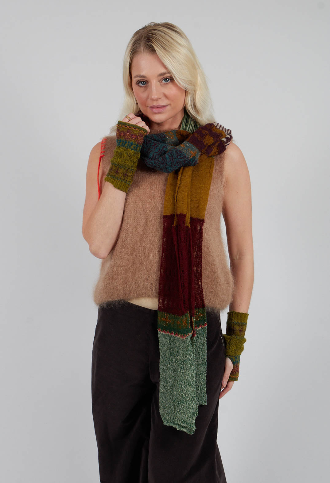 Decorative Wool Scarf in Olive