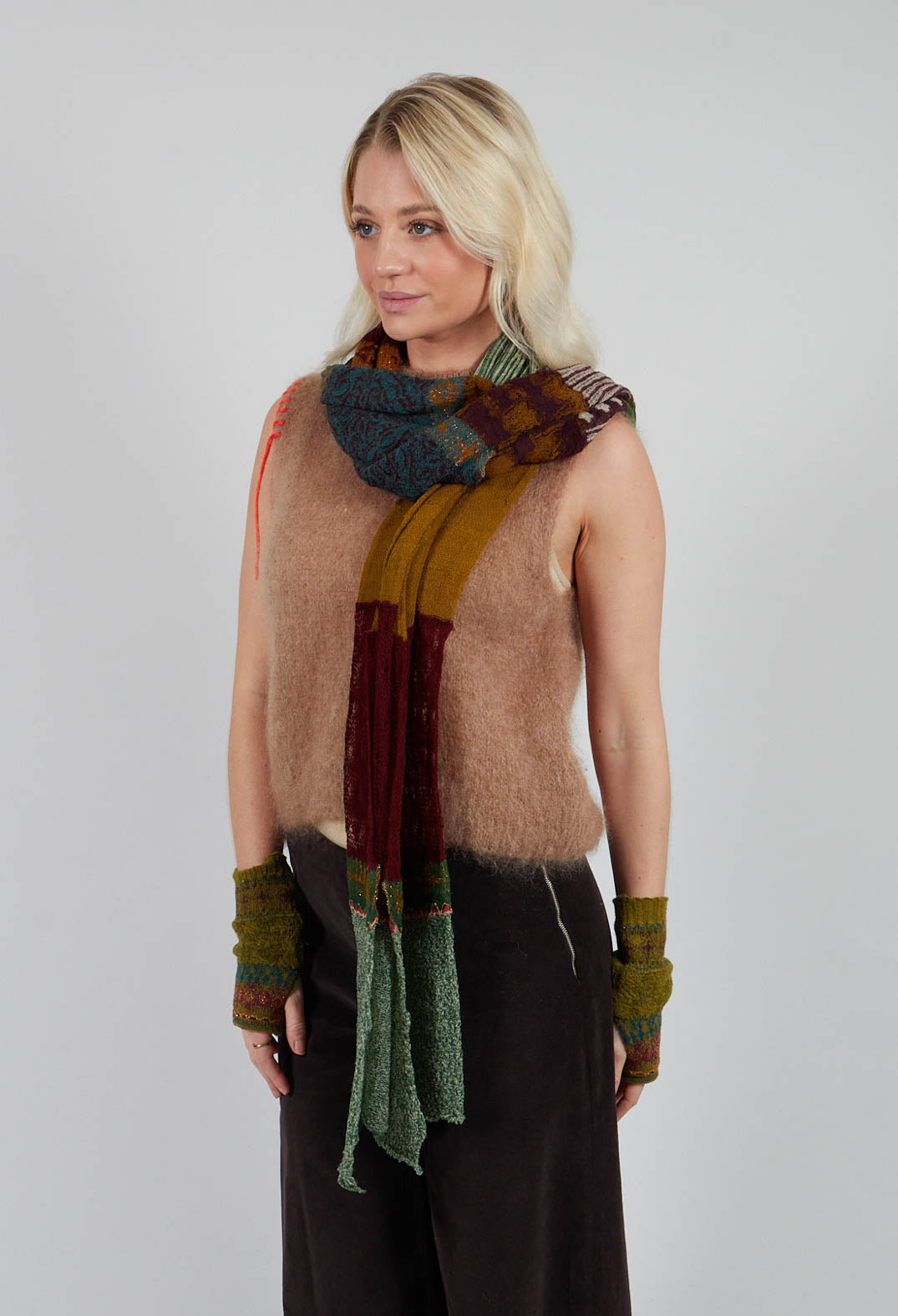 Decorative Wool Scarf in Olive