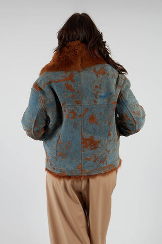 Denim Jacket with Fur Lining and Trim