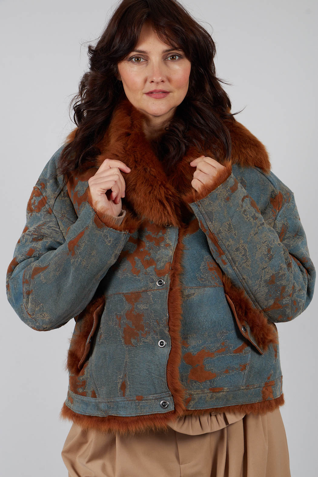 Denim Jacket with Fur Lining and Trim