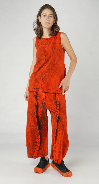 PRE-ORDER -  Denim-Style Vest Top with Contrast Patch Back Pockets in Bleachwash (Pictured in Mandarine Dye)