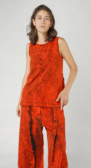 PRE-ORDER -  Denim-Style Vest Top with Contrast Patch Back Pockets in Bleachwash (Pictured in Mandarine Dye)