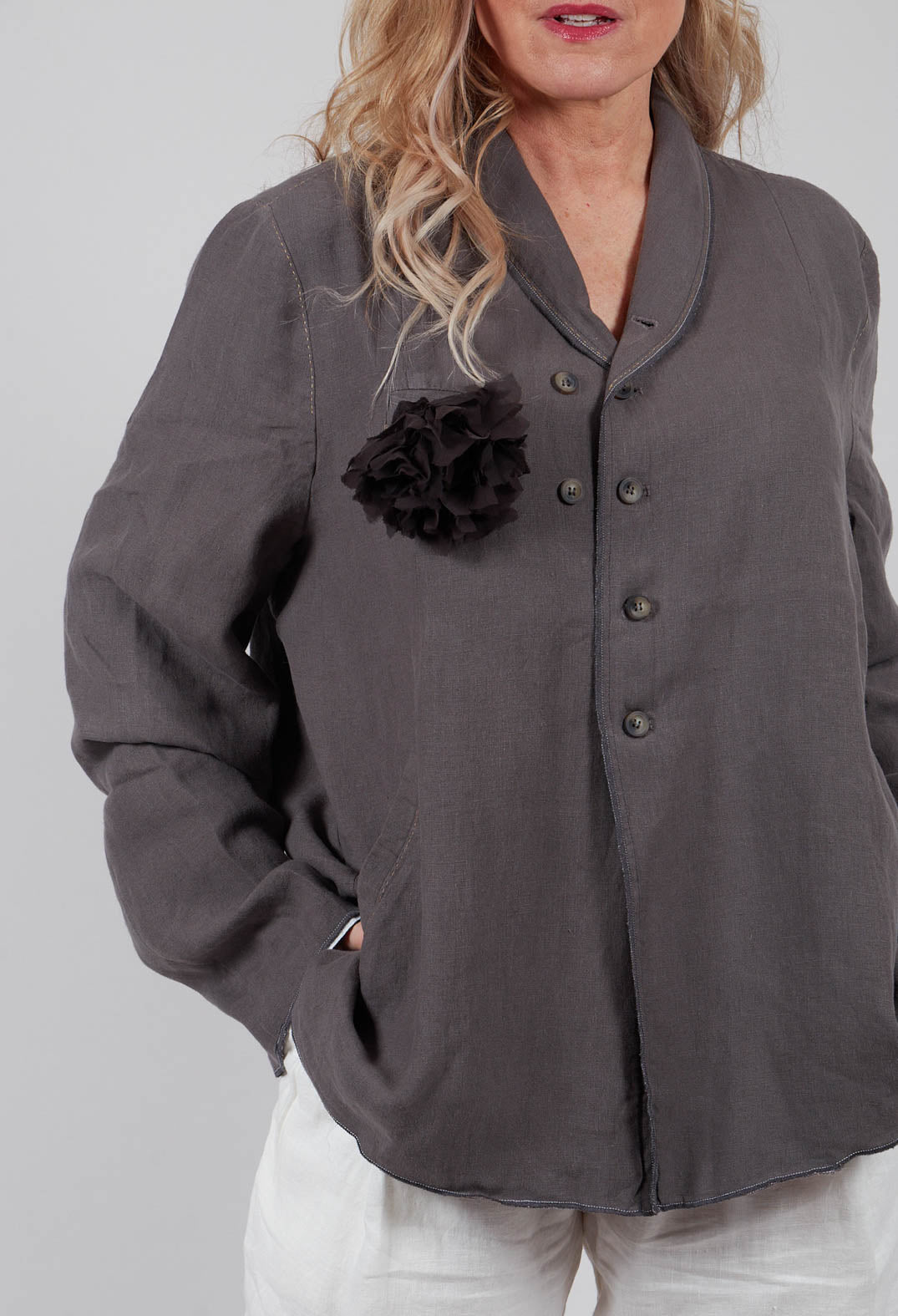 Detachable Brooch Short Jacket in Anthracite