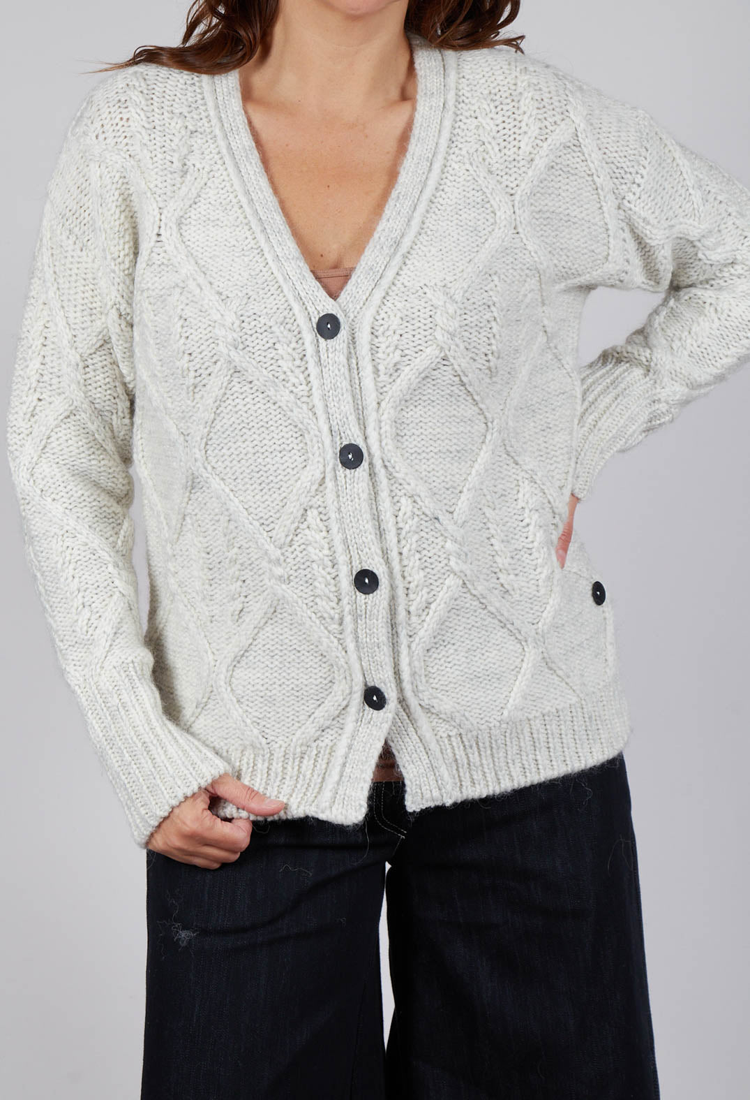 Diamond Cable Knit Cardigan in Cream