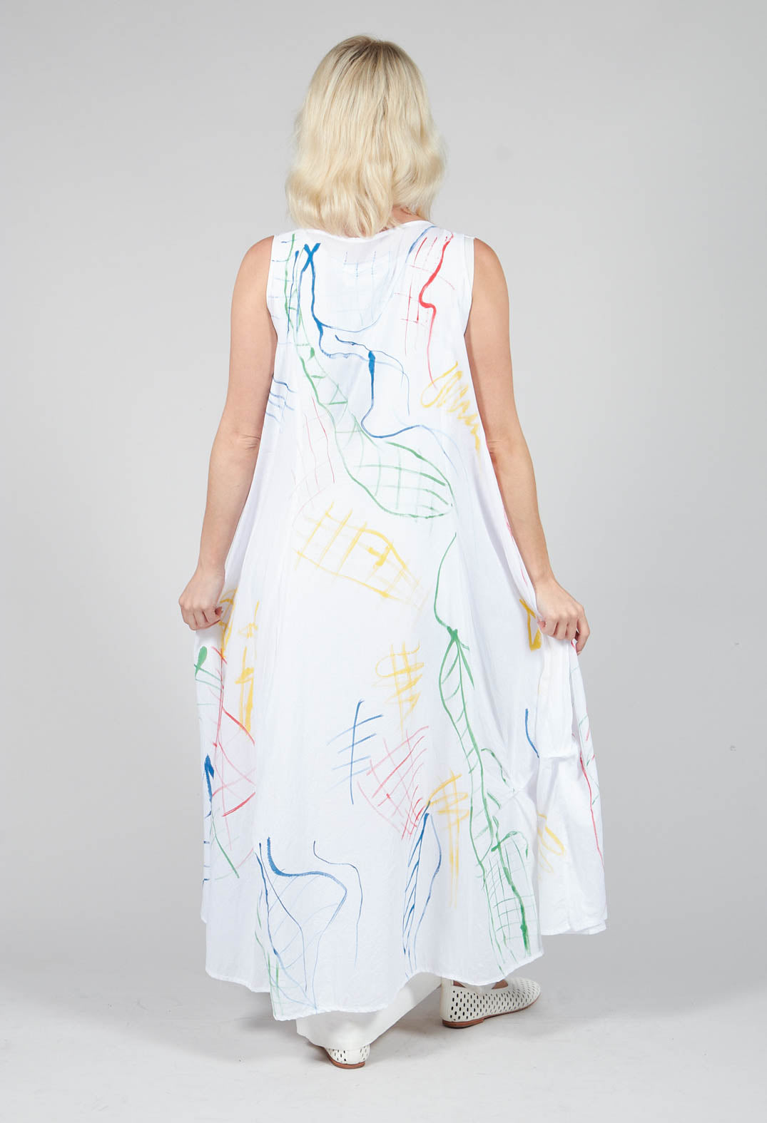 Doodle Print Dress in White