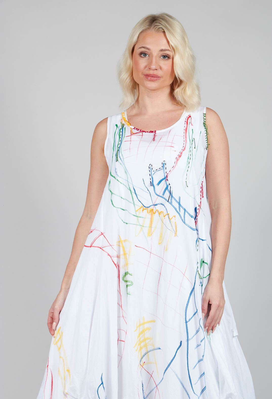 Doodle Print Dress in White