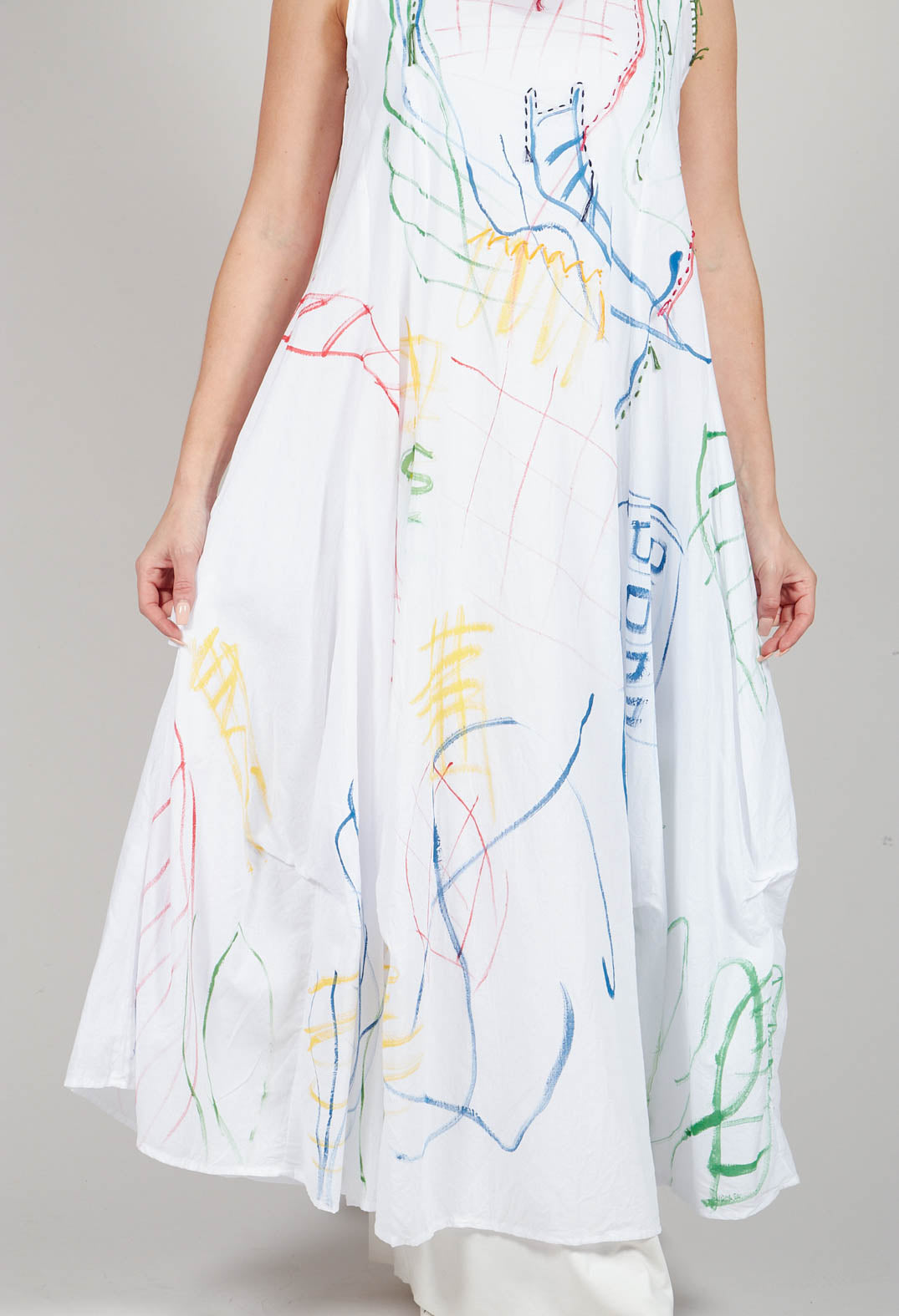 Doodle Print Dress in White