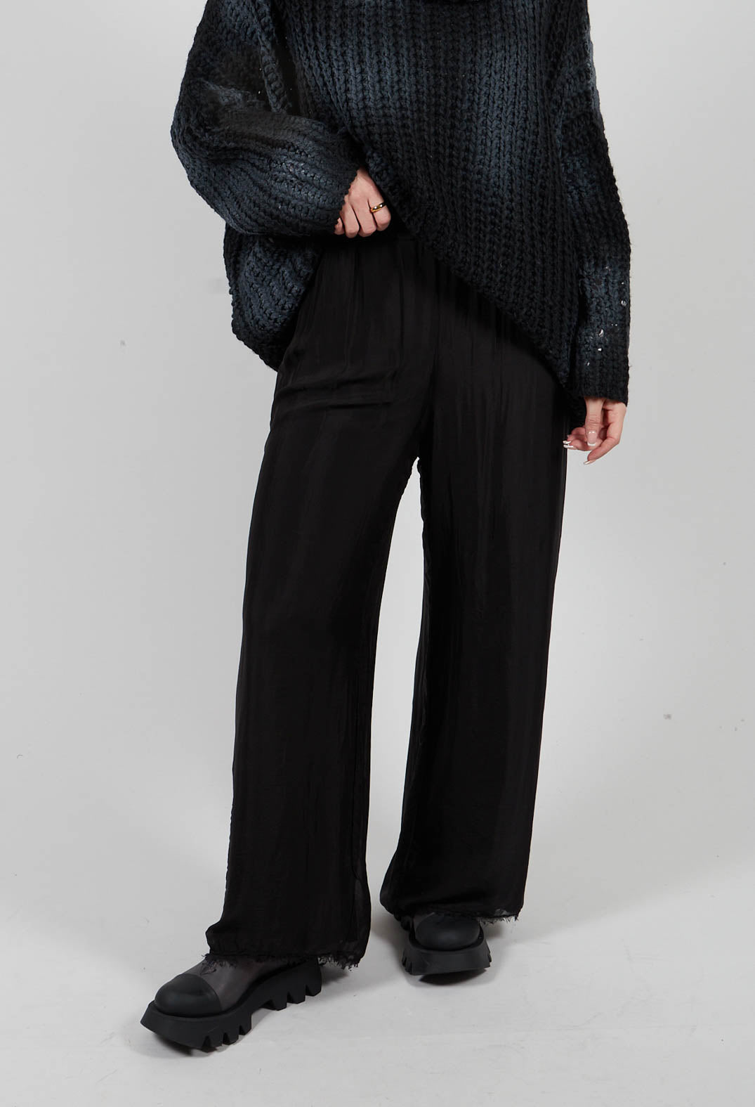 Double Layer Trousers in Viscosa Seta Nero