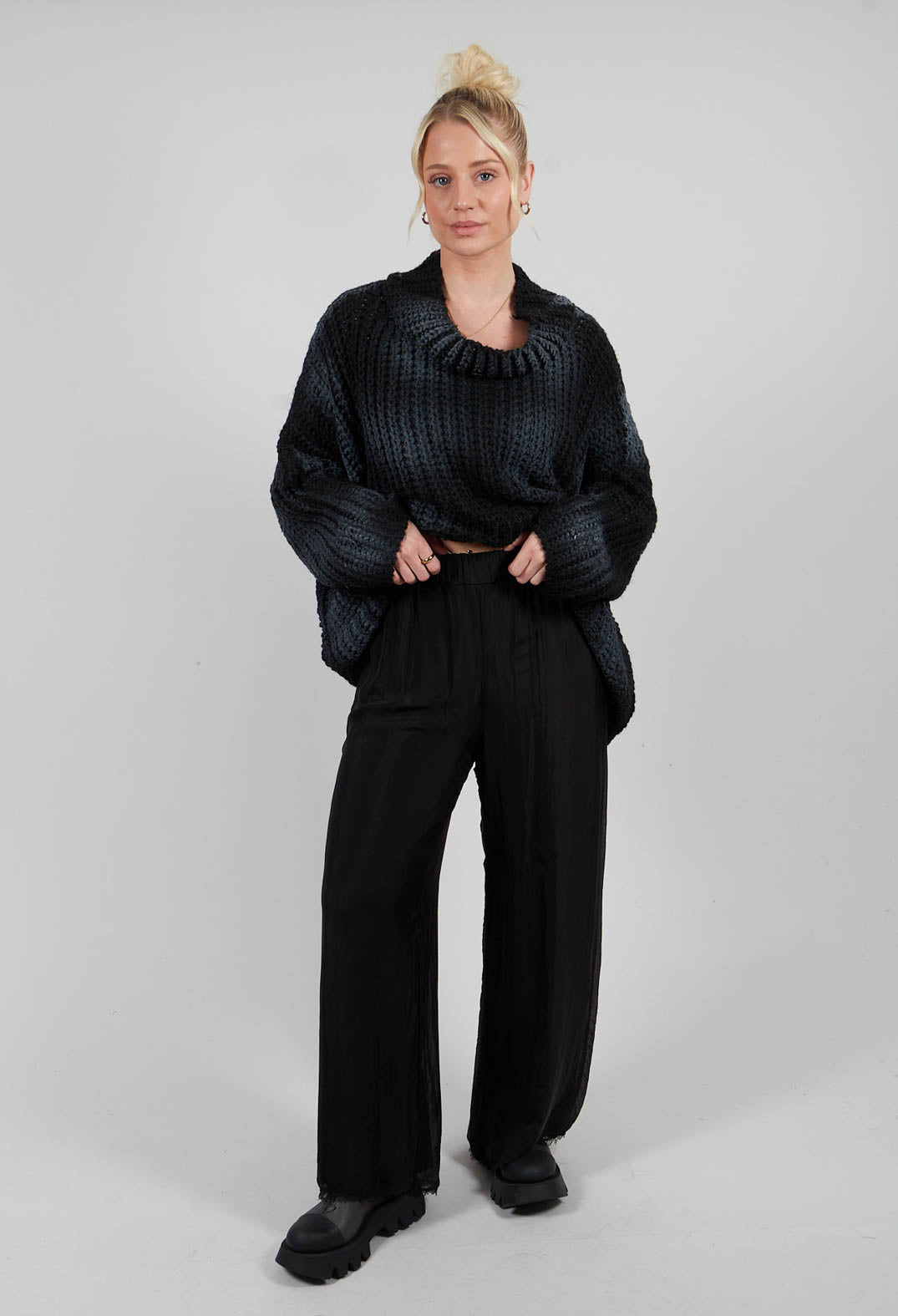 Double Layer Trousers in Viscosa Seta Nero