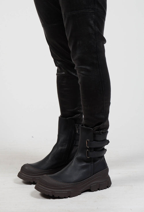 Double Strap Ankle Boots in Gasoline Nero