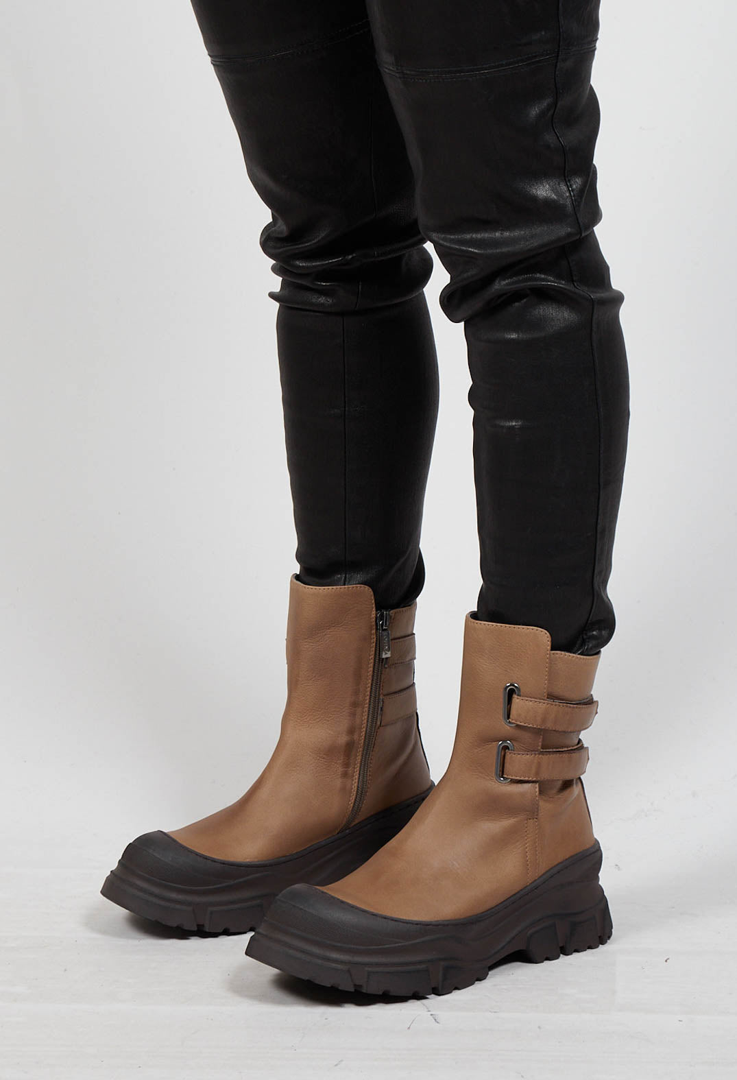 Double Strap Ankle Boots in Gasoline Taupe