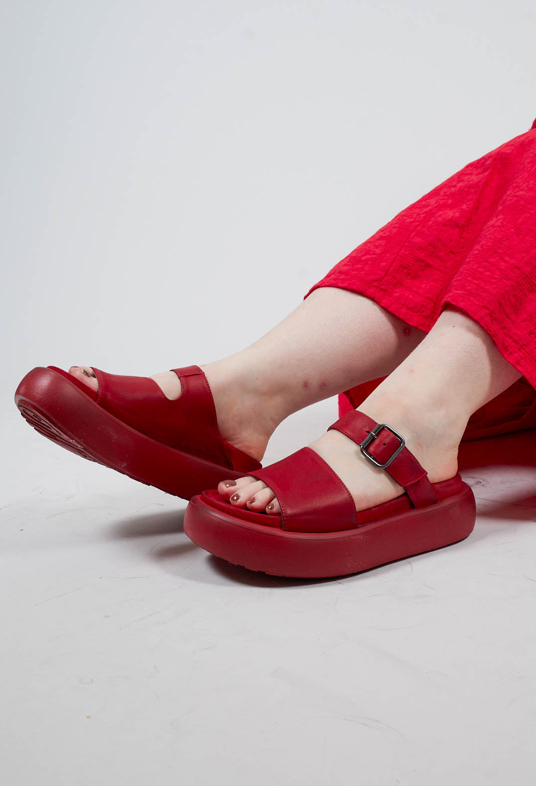 Double Strap Buckle Sandals in Gasoline Rosso