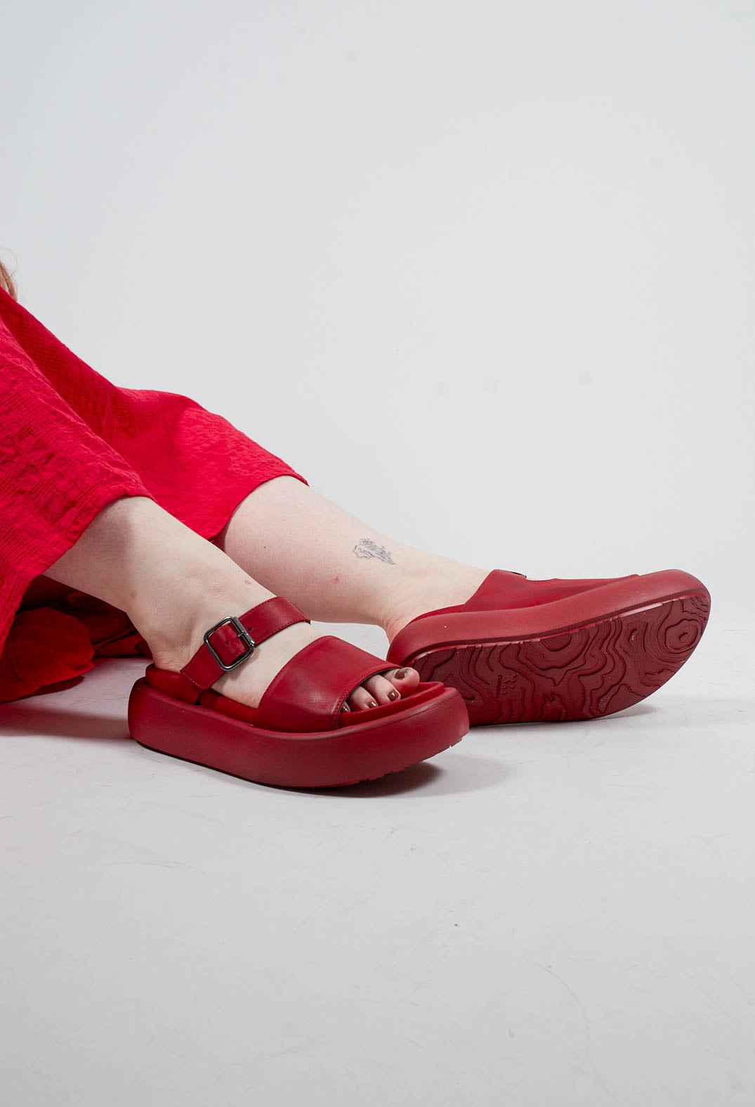 Double Strap Buckle Sandals in Gasoline Rosso