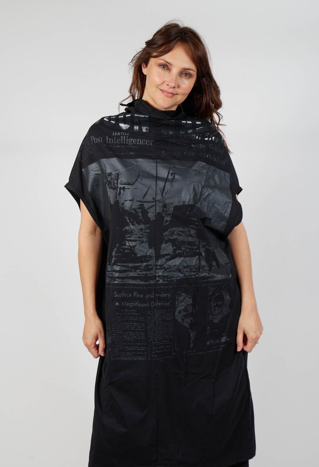 Draped High Neck Dress in Black Print