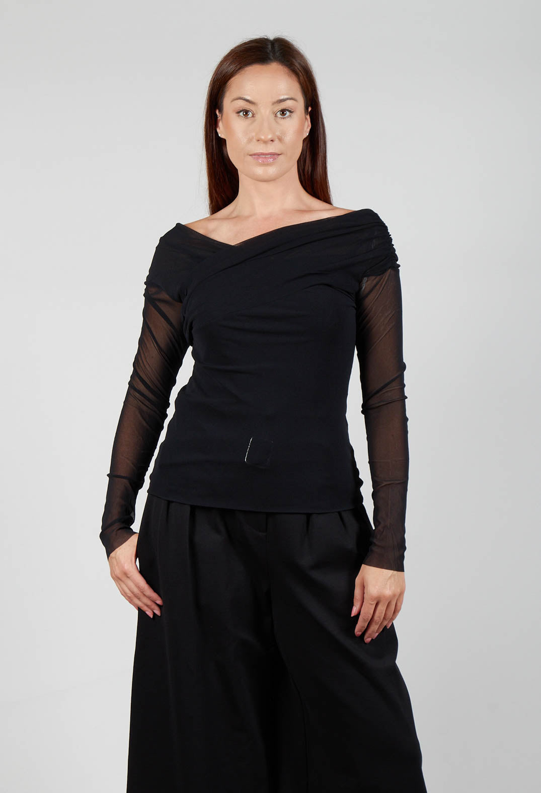 Draped Mesh Top in Nero