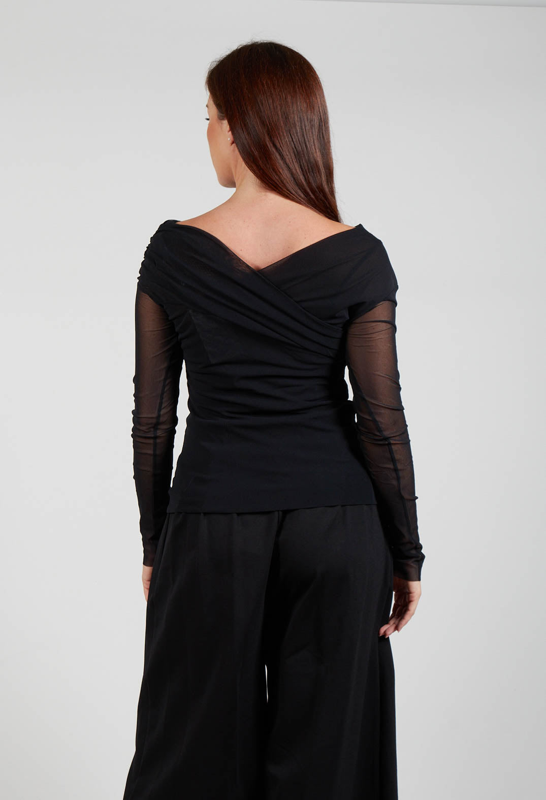 Draped Mesh Top in Nero