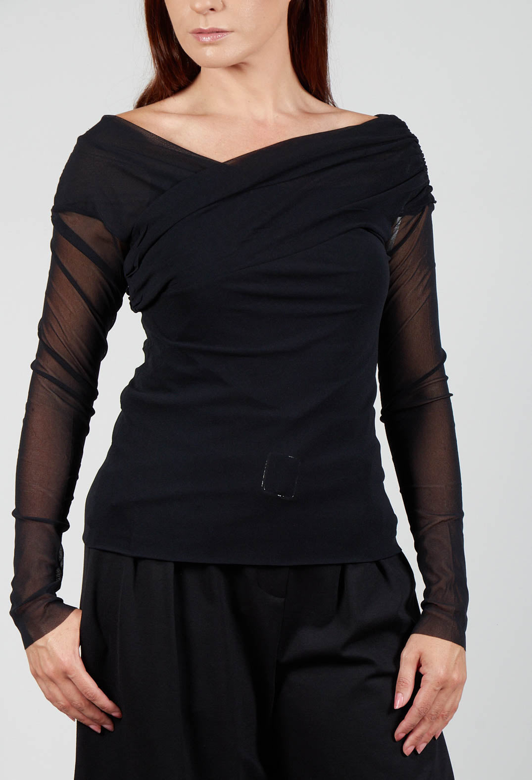 Draped Mesh Top in Nero