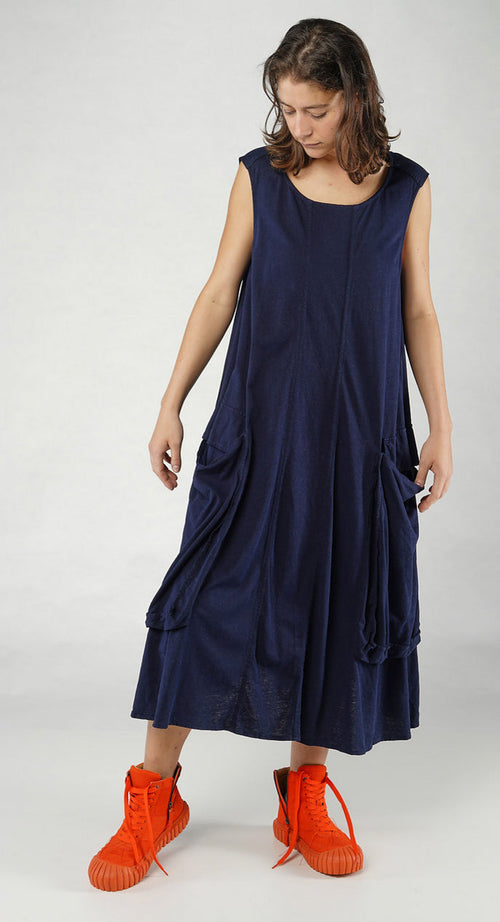 PRE-ORDER -  Draped Sleeveless Dress with Back Pleats in Royal (Pictured in Ink)