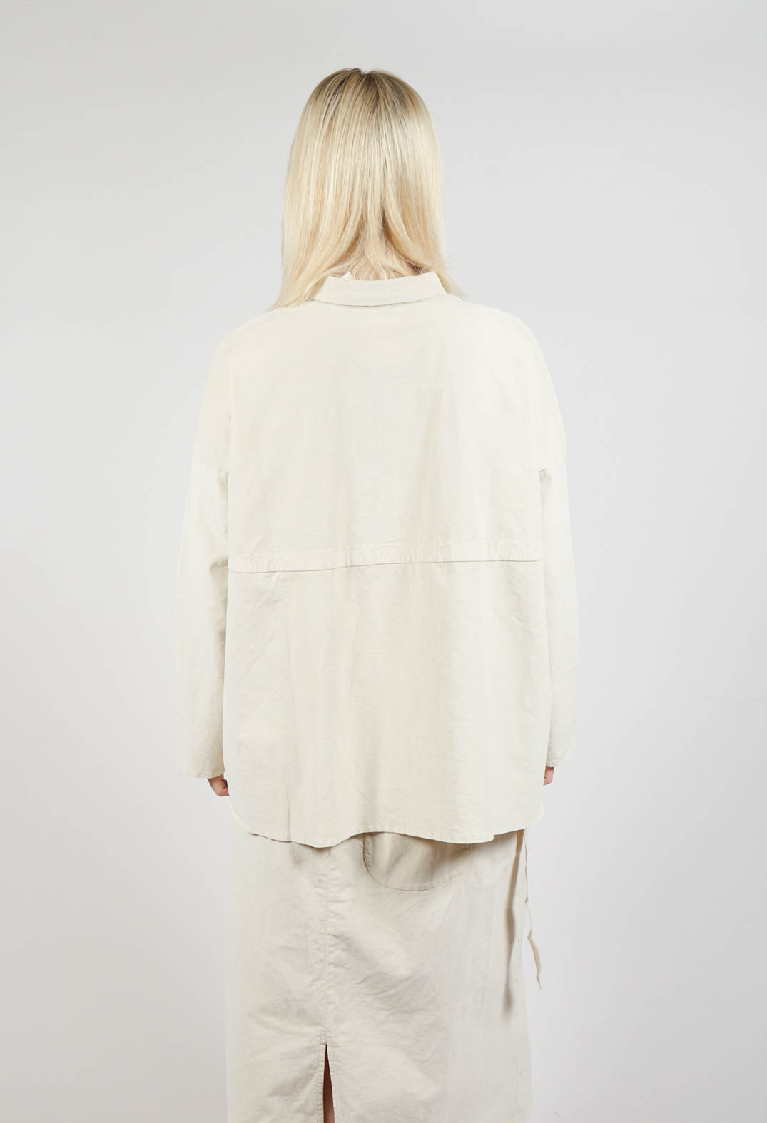 Velvet Drawstring Collar Shirt V in Off White